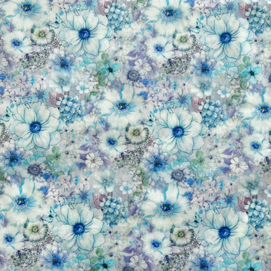 Pattern of blue flowers on a reusable food storage beeswax wrap
