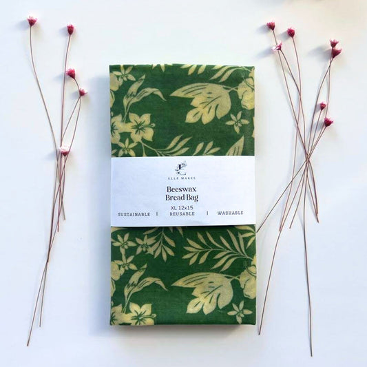 Beeswax bread bag with green floral design