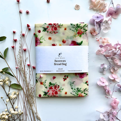 vintage pink floral-patterned beewax bread bag 