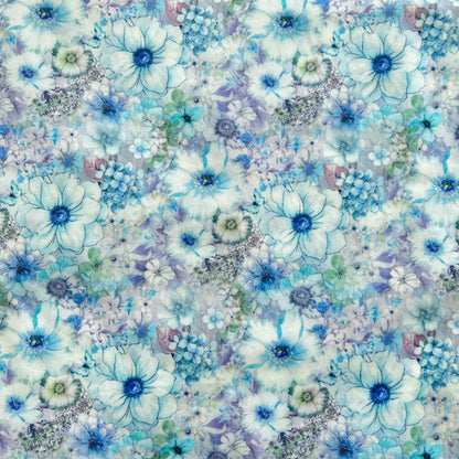 Pattern of blue flowers on a reusable food storage beeswax wrap
