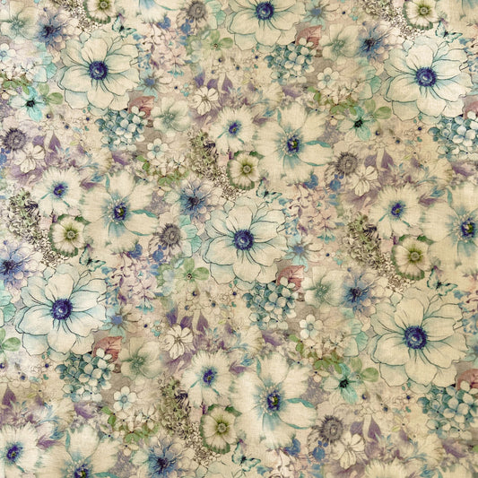 Pattern of blue flowers on a reusable food storage beeswax wrap
