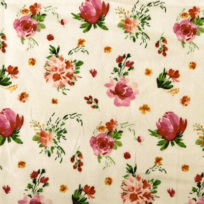 Floral pattern with pink and red flowers on a white beeswax wrap