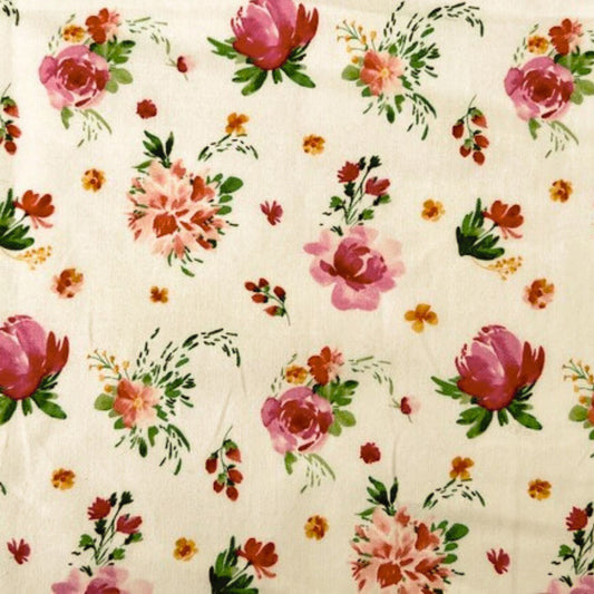 Floral pattern with pink and red flowers on a white beeswax wrap