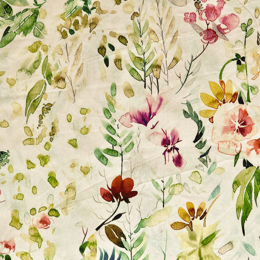Floral and leaf watercolor pattern on a white beeswax wrap