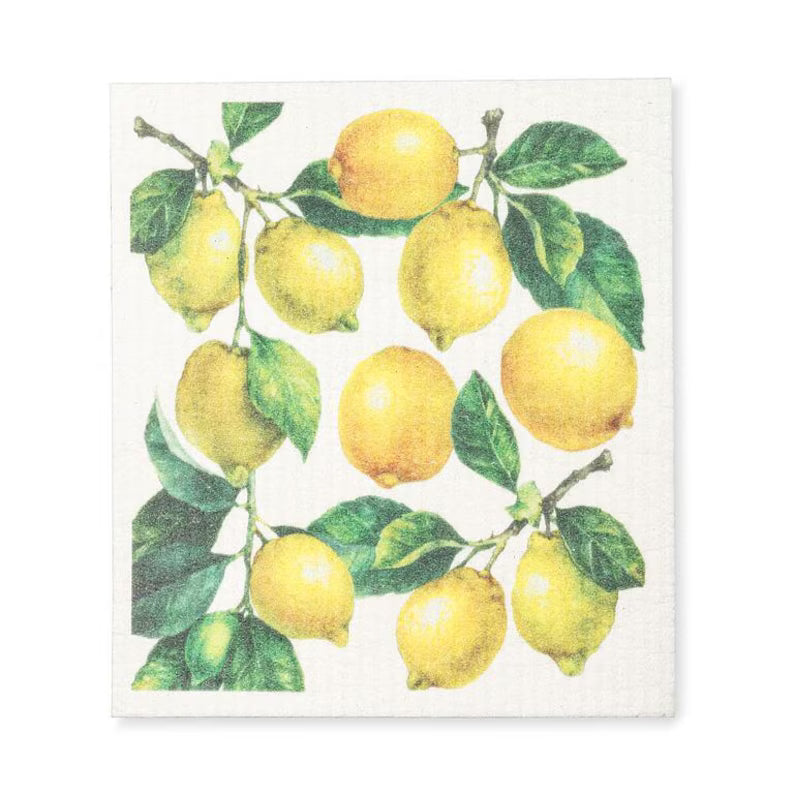 swedish cloth with lemon design on a white background