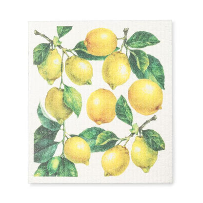 swedish cloth with lemon design on a white background